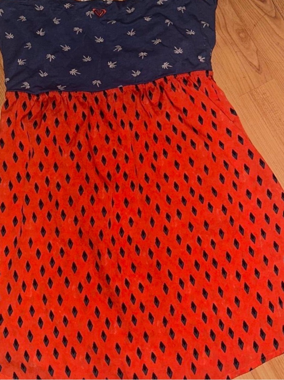 Large Roxy Women's Two-Tone Navy and Orange Patterned Skirt